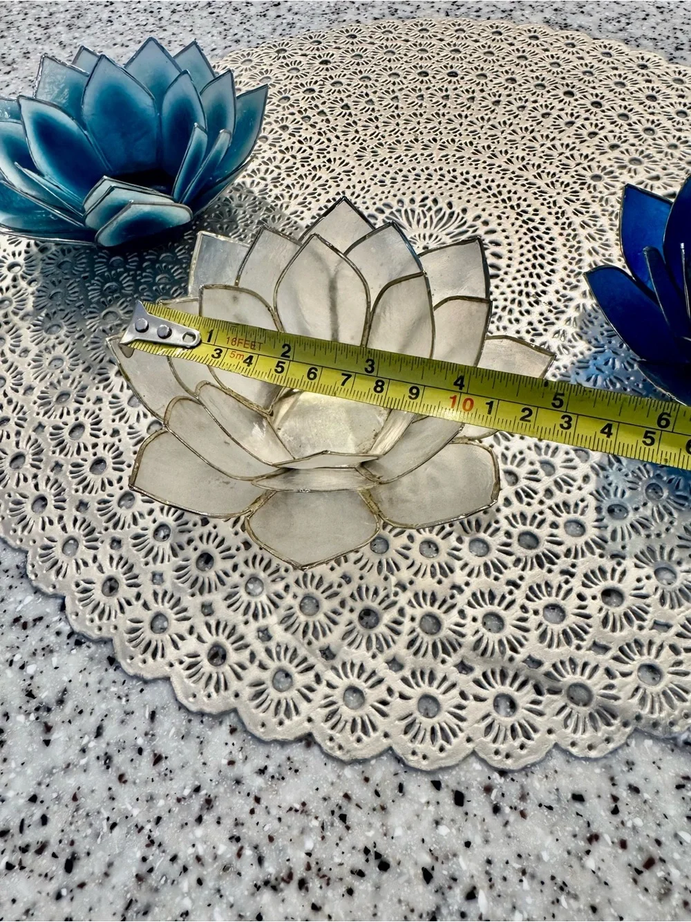 🪷Vintage Capiz Shell Lotus Candle Holders – Set of 3
